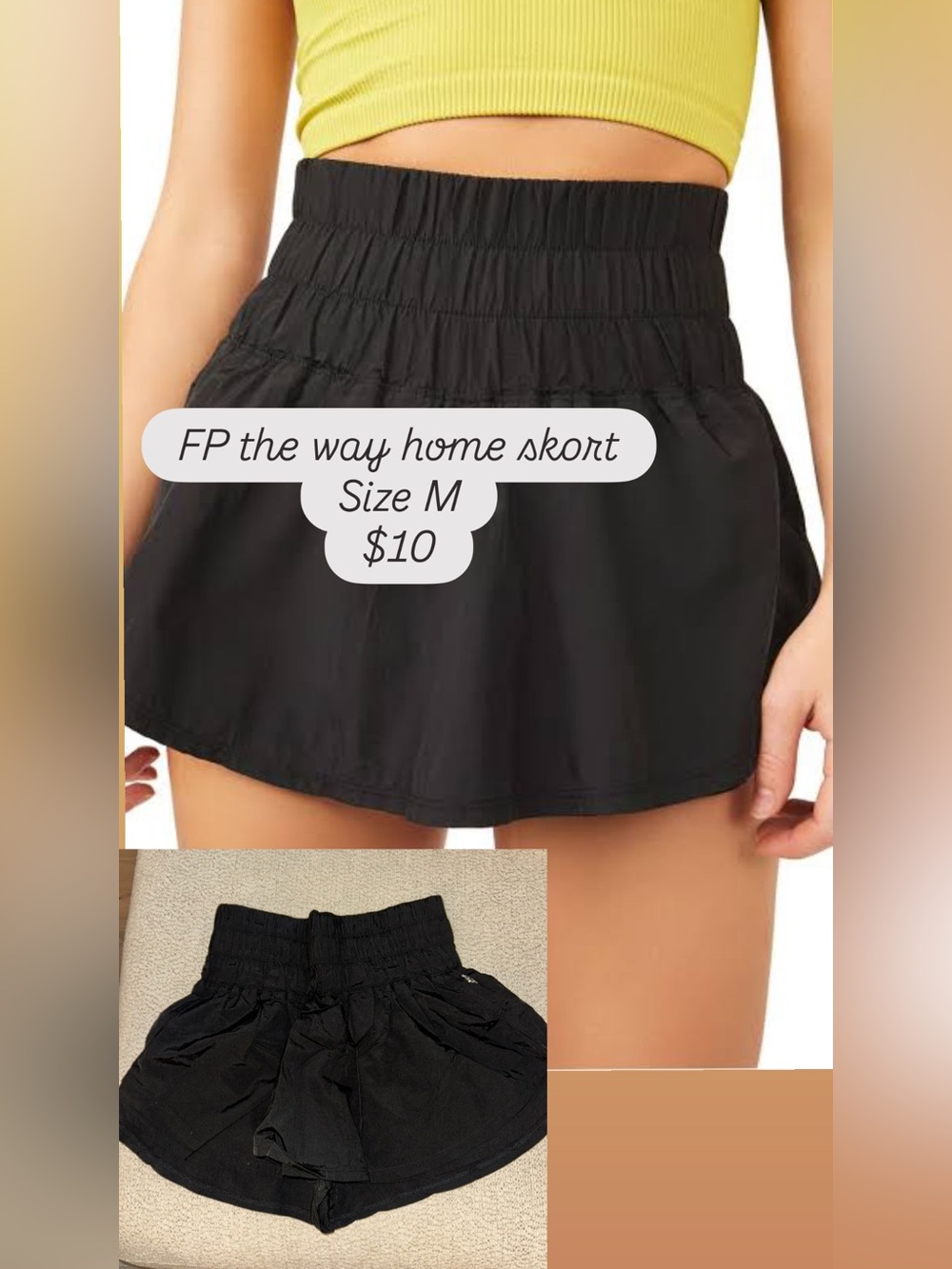 Free People Black Smocked High-Waist Skort